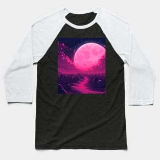 Nighttime Under the Pink Full Moon Baseball T-Shirt